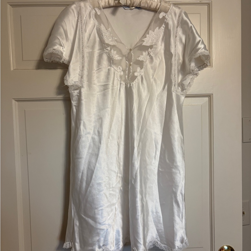 Vintage Erika Taylor White Satin Chemise with Scoop Neckline